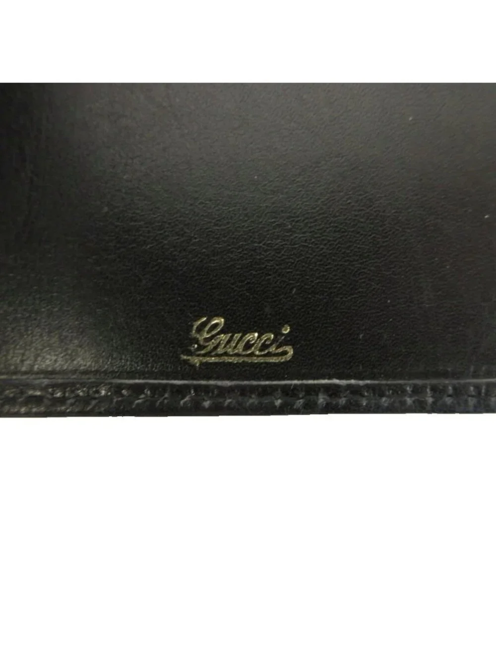 Gucci Vintage Card Case Business Bifold Leather Interlocking G Gold Black
